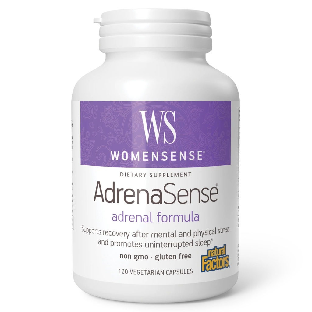 ŽenySense AdrenaSense by Natural Factors, AdrenaSense, Bylinný doplnok pre adrenálnu podporu a úľavu od stresu, Vegan, Non-GMO, 120 Kapsule
