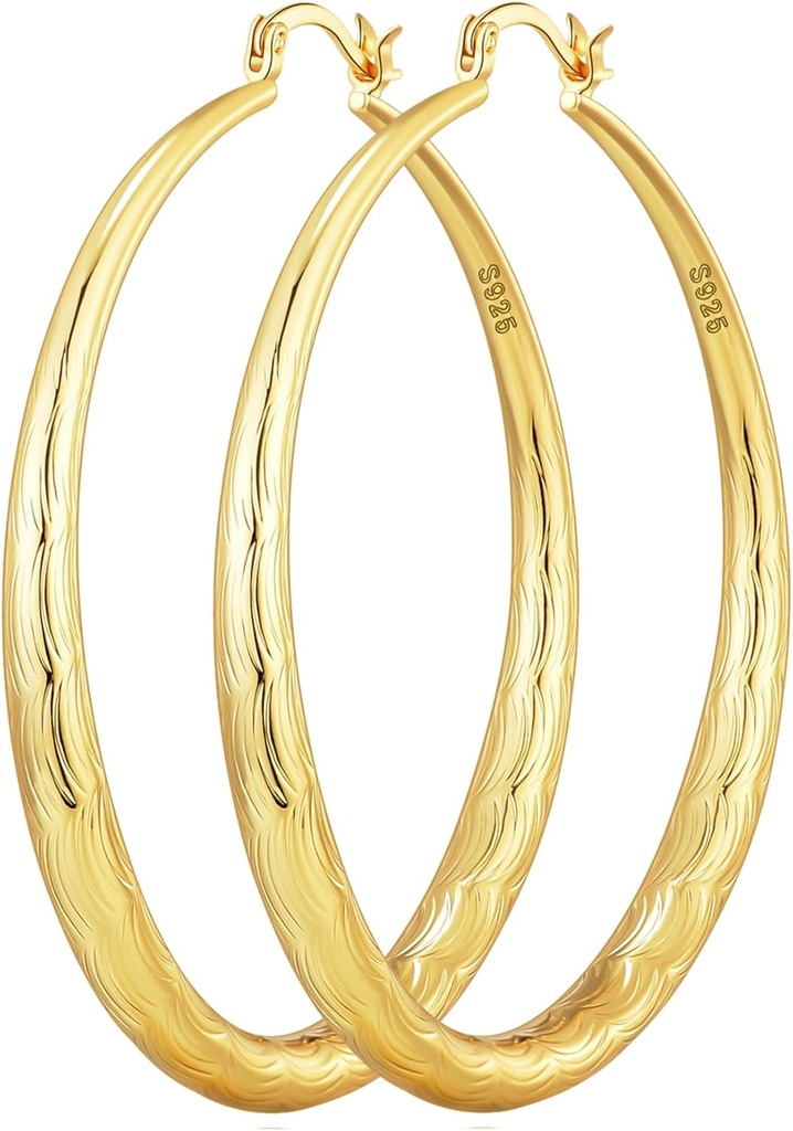 OOOPEL 925 Sterling Silver Hoop for Women Gold Hoop náušnice Hypoallergenic Diamond-Cut Ripples Designed - Non Tarnish Large Hoop náušnice (30/40/50/60/70mm)