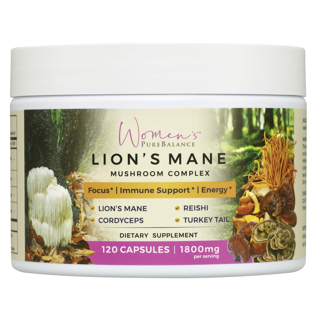 Dámske PureBalance Lion Mane Huba Supplement Kapsule s Reishi, Cordyceps, Turkey chvost 