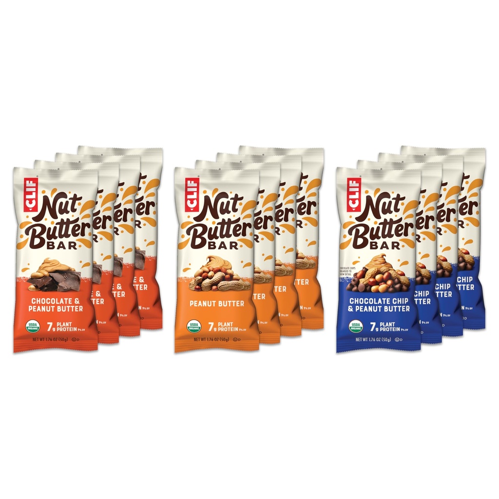 CliF Nut Butter Bar - Variabilné balenie - Arašidové maslo naplnené energetické tyčinky - Non-GMO - USDA Organic - Plant-Based - Nízky glycemic - 1,76 oz. (12 Počet)