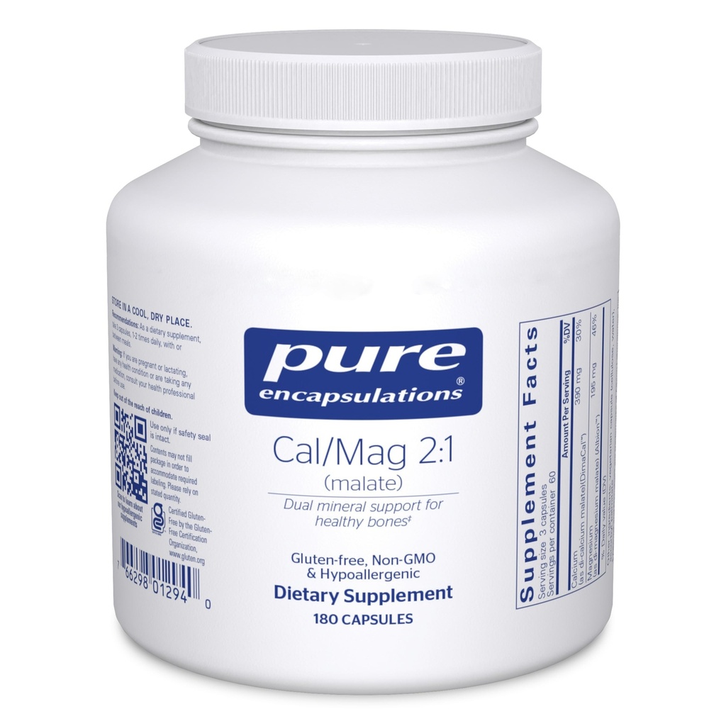 Cal/Mag (Malát) 2:1 - Calcium & Magnézium (Malát) - Bone Health Supplement* - Optimálna absorpcia - Vegan & Gluten Free - 180 Kapsule