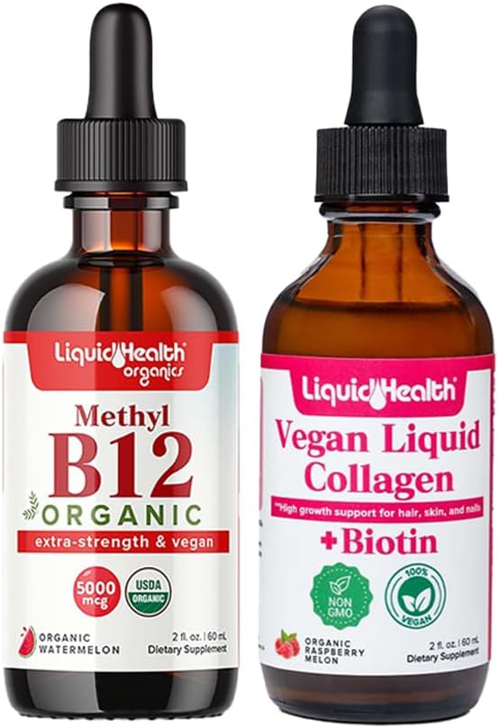 KvapalnáHEALTH organické metyl B12 5000mcg vitamín kvapky s Tart Cherry Juice & 100% Vegan Plant-Based Collagen Plus Biotin kvapky - prírodná energia Boost, zlepšiť zameranie, rast vlasov a nechtov, zdravie kože