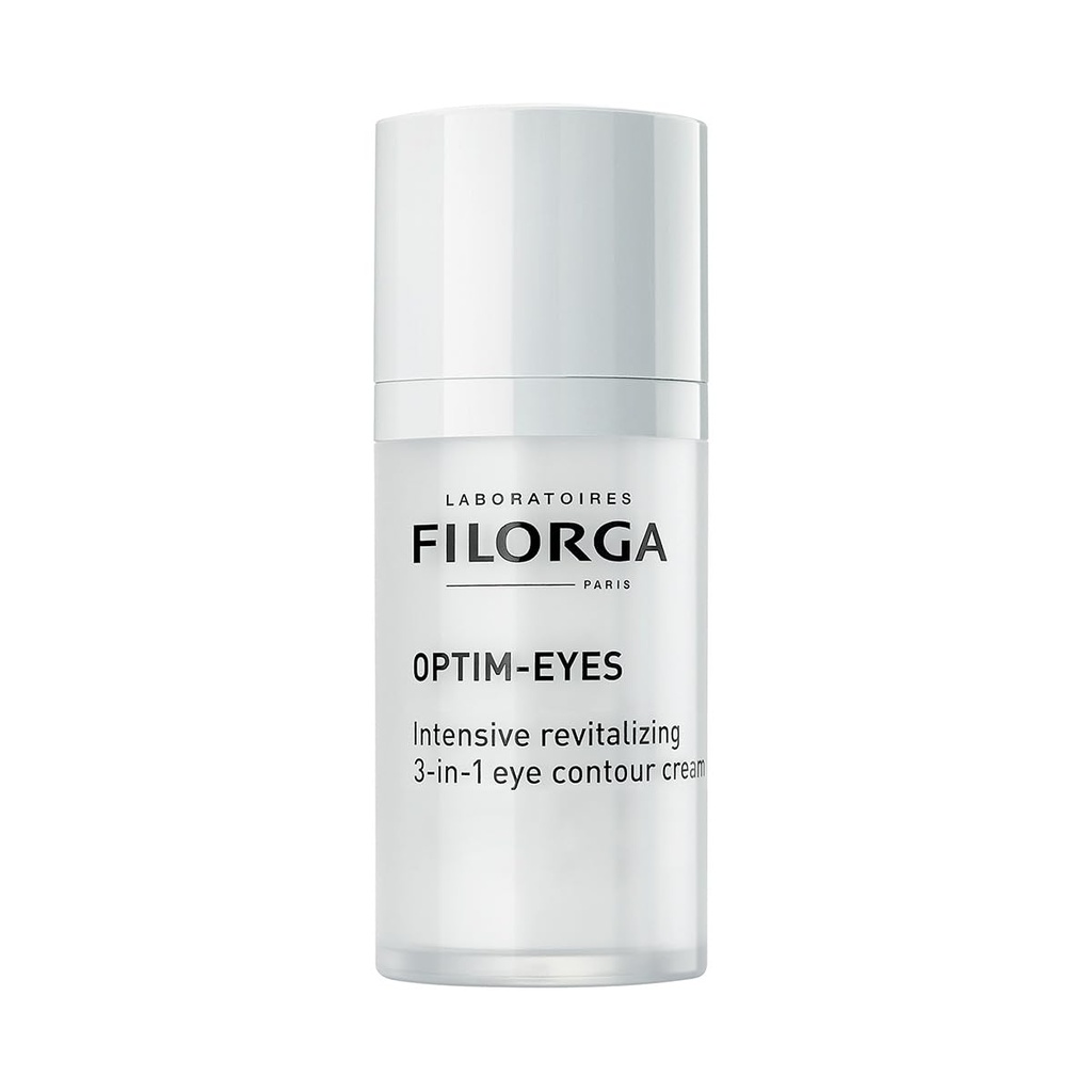 Filorga Optim-Eyes očný krém, Revitalizovanie 3-in-1 kožné ošetrenie pre rýchle zníženie tmavých kruhov, vrásky a opuch okolo očí, 0,5 fl. oz.