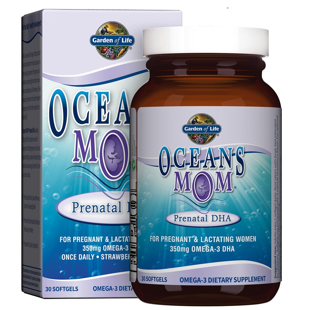 Záhrada života Oceány Mom Prenatálny rybí olej DHA, Omega 3 Supplement - Strawberry, 350mg Prenatálne DHA tehotenstvo Rybí olej Podpora pre mamičky, Babys Mozog & Eye Development, 30 Malých mäkkých