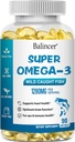 Omega 3 rybí olej doplnky, 1280 mg Omega-3 mastné kyseliny vrátane EPA a DHA, Wild-caught Burpless Fish Oil Doplnky podporuje srdce, mozog a zdravie očí, 90 Softgels