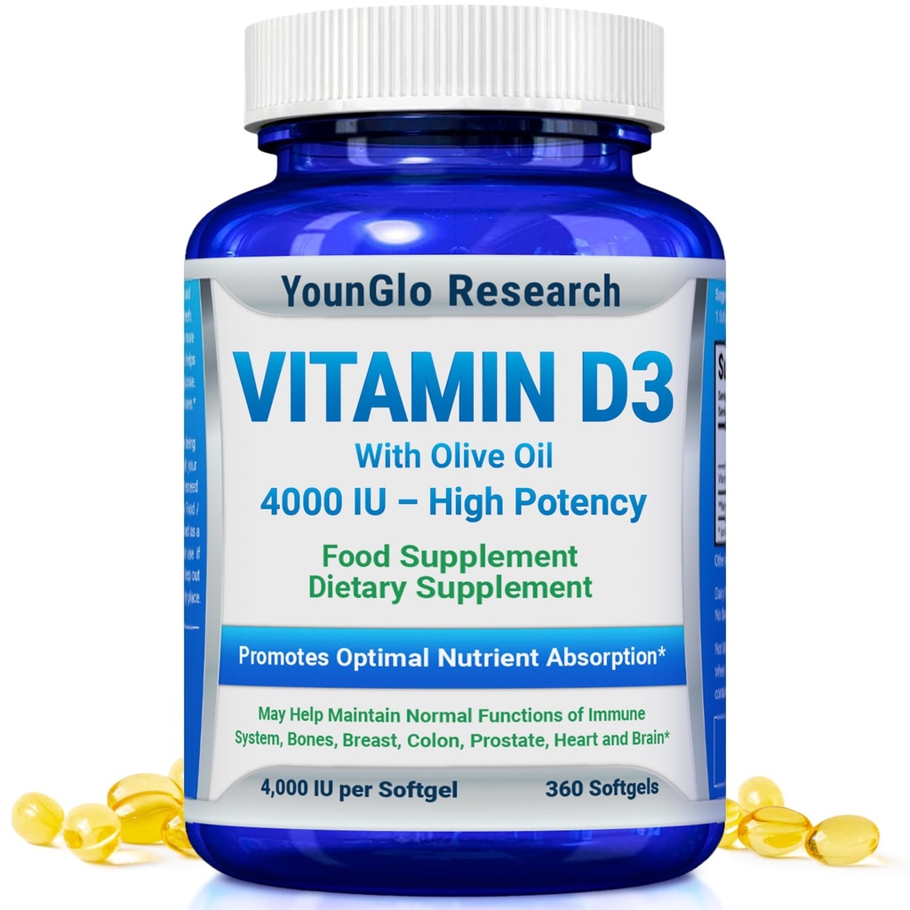 Vitamín D3 4000 IU Dietetický doplnok na podporu zdravej kostnej a imunitnej funkcie, jednoduché prehltnutie 360 softgelov