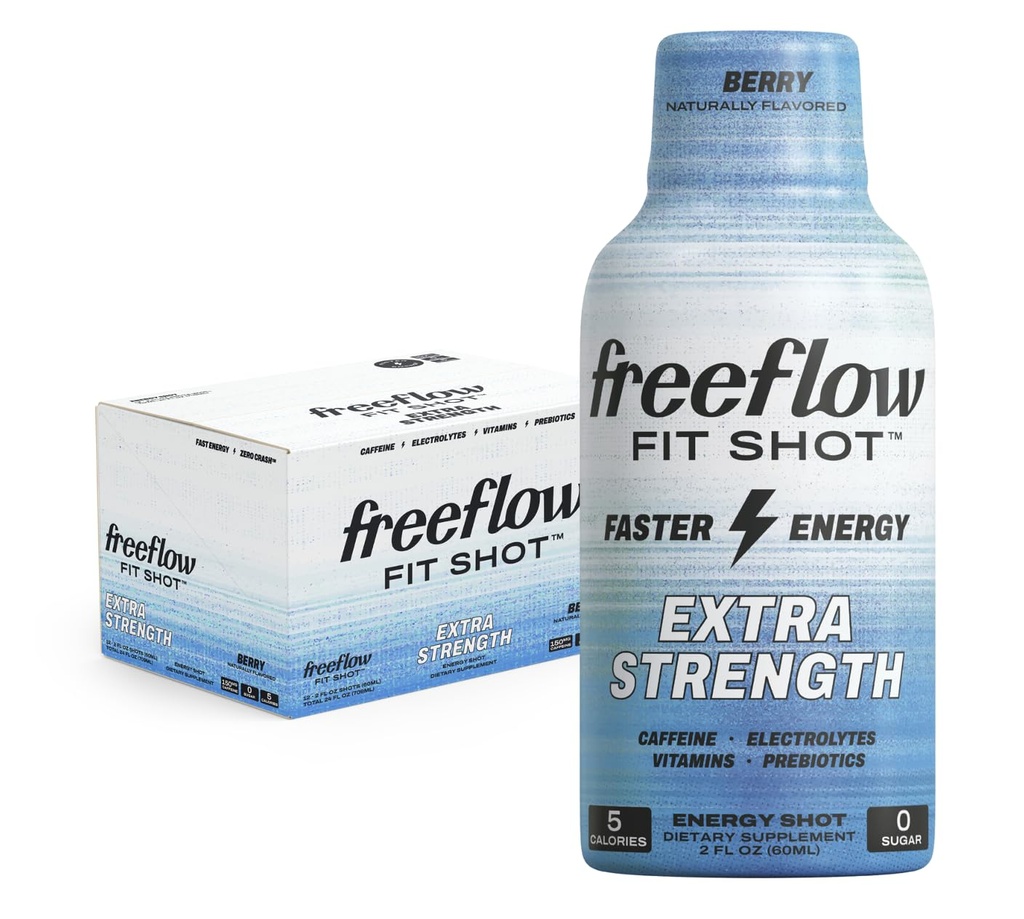 Freeflow Fit, Extra Strength Energy Shot, Berry (2 Ounce Shot, balenie 12) - 150 mg Caffeine Per Shot, Zero Calorie, Zero Sugar Energy Shot...