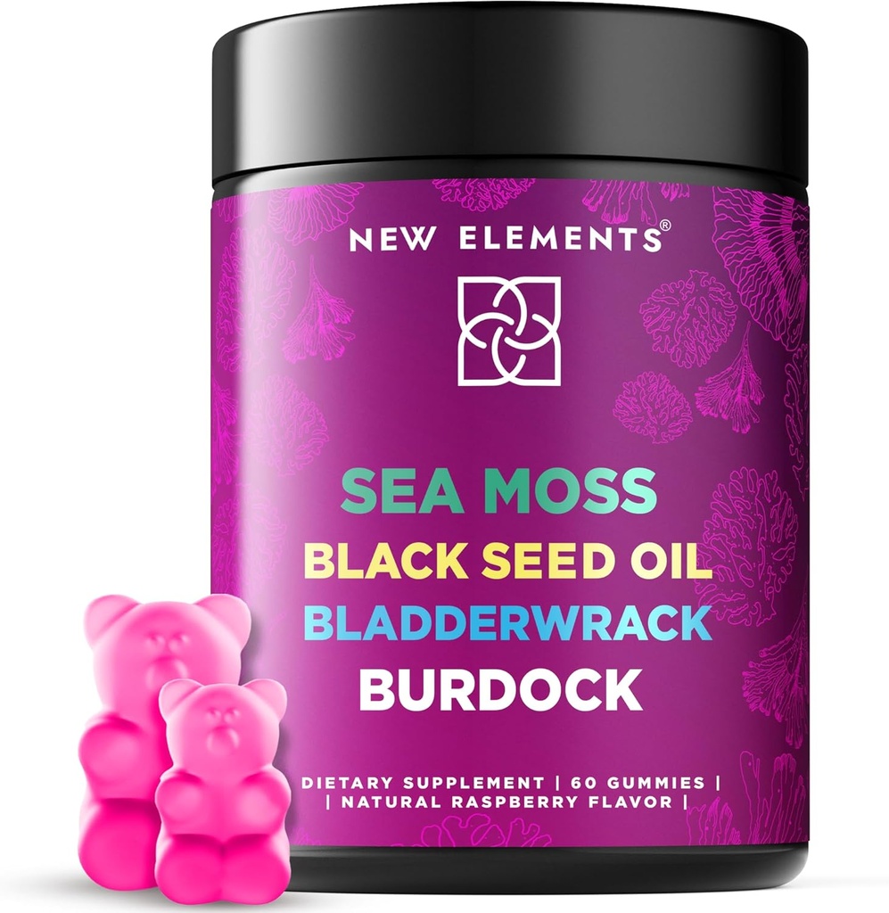Organické Morské machy Gummy s čiernym semenom olej, Bladderwrack & Burdock Root 