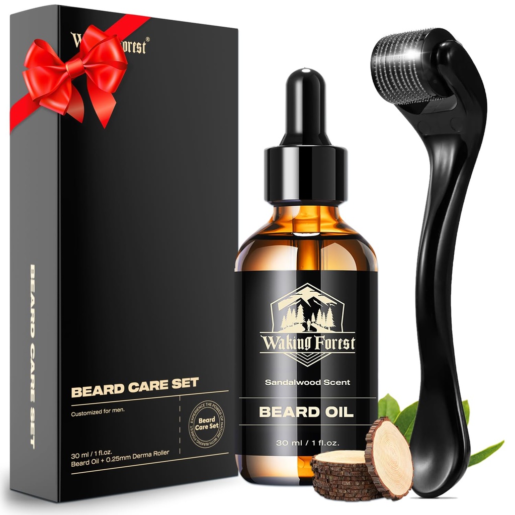 Prebúdzanie lesa Derma Valček 0.25mm & medvedí olej(1oz), Sandalwood Brad Kit, Micronedle Brada Valček s 540 Titanium, Prírodné hydratovať s vitamínom E medvedí olej pre mužov, otcovia priateľ otec
