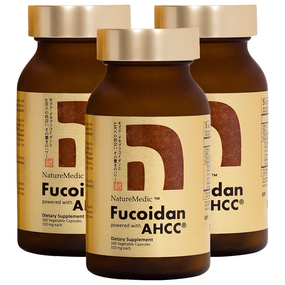 Fucoidan Powered with AHCC® Brown Seaweed Imunity Supplement with High Phylicy Organic Mekabu Mozuku Agaricus 3 fľaša - 480 Rastlinné kapsule vyrobené v Japonsku