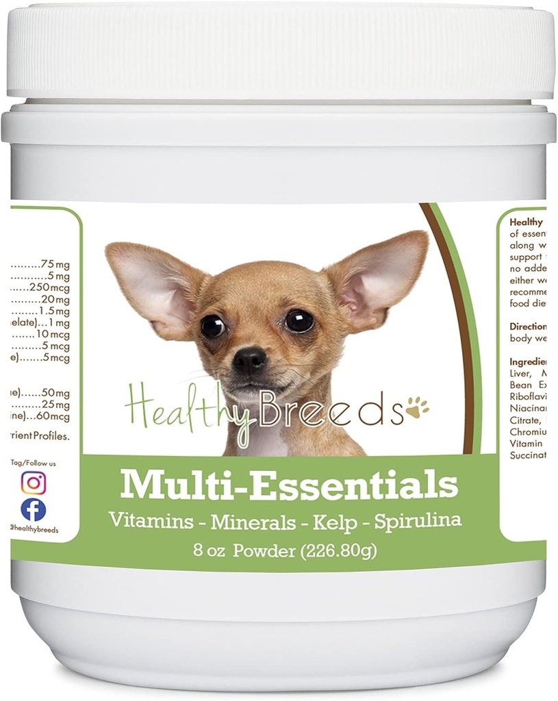 Zdravé plemená Chihuahua Multi-Essentials Powder pre psy - Ideálny doplnok vitamínov, minerálov a antioxidantov pre vášho psa - 8 oz