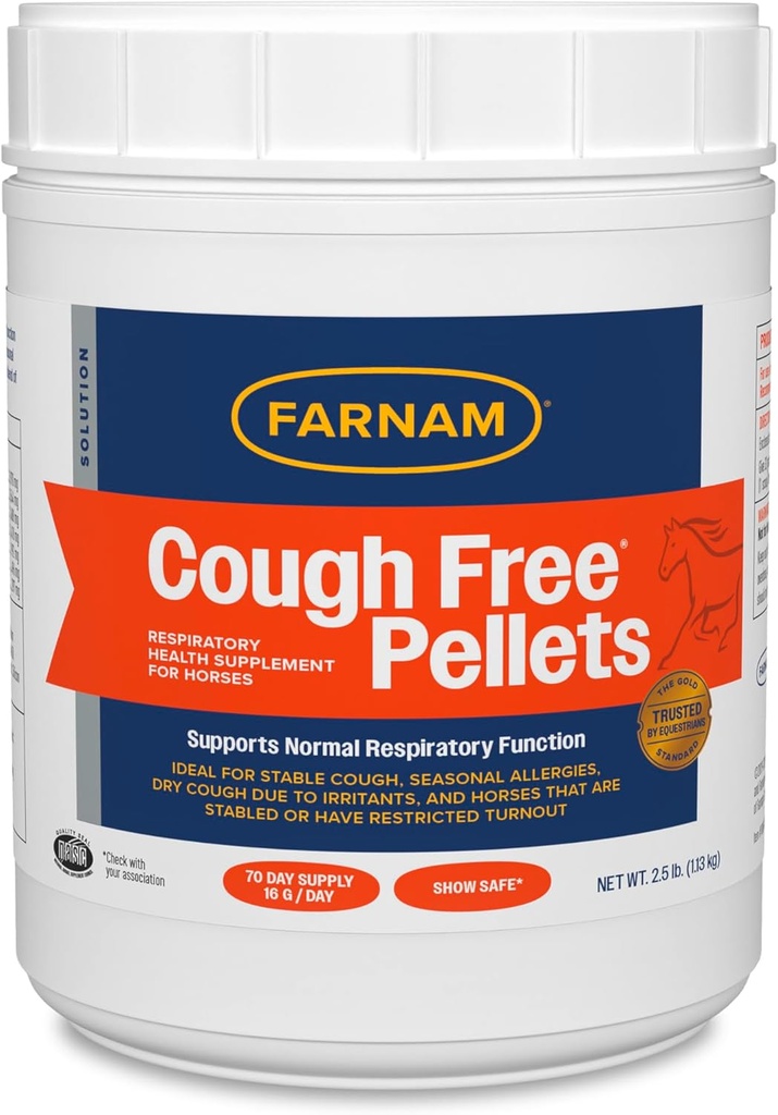 Farnam Kašeľ Bez pelety Respiračné zdravotné doplnky pre kone, Poskytuje podporu dýchania pre kone s sezónnymi alergiami alebo Stable Kašeľ, 2,5 LB., 70 Day Supply