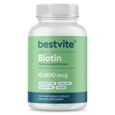 BESTVITE Biotin 10 000mcg (240 Vegetariánske kapsuly) - Žiadne stearáty - Bez dikalciumfosfátu - Bez umelých sladidiel - Bez príchutí - Bez prietokových látok - Vegan - Negeneticky negeneticky modifikovaný - bez lepidla