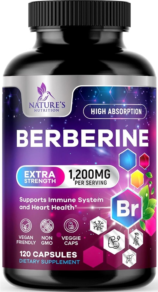 Berberine HCL 1200mg Supplement - Berberine HCI Kapsule High Absorbtion Supplement for Heart Health & Immune Support, High Strength, Gluten-Free, Vegan, Non-GMO Pills - 120 Veggie Kapsule