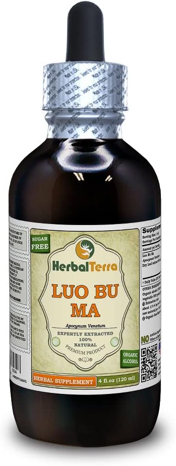 Luo Bu Ma, Dogbane (Apocynum Venetum) Tinktúra, sušený Leaf Liquid Extract (Brand Name: HerbalTerra, Proudly Made in USA) 4 fl.oz (120 ml)