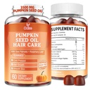 Pumpkin Seed Oil Gummies, 3500mg Per Serving, Cold Pressed, with Saw Palmetto, Rosemary Leaf, Zinok, Hydrolyzed Collagen Peptidy, Pumpkin Seed Oil for Hair Growth, Vegan, 60 Counts