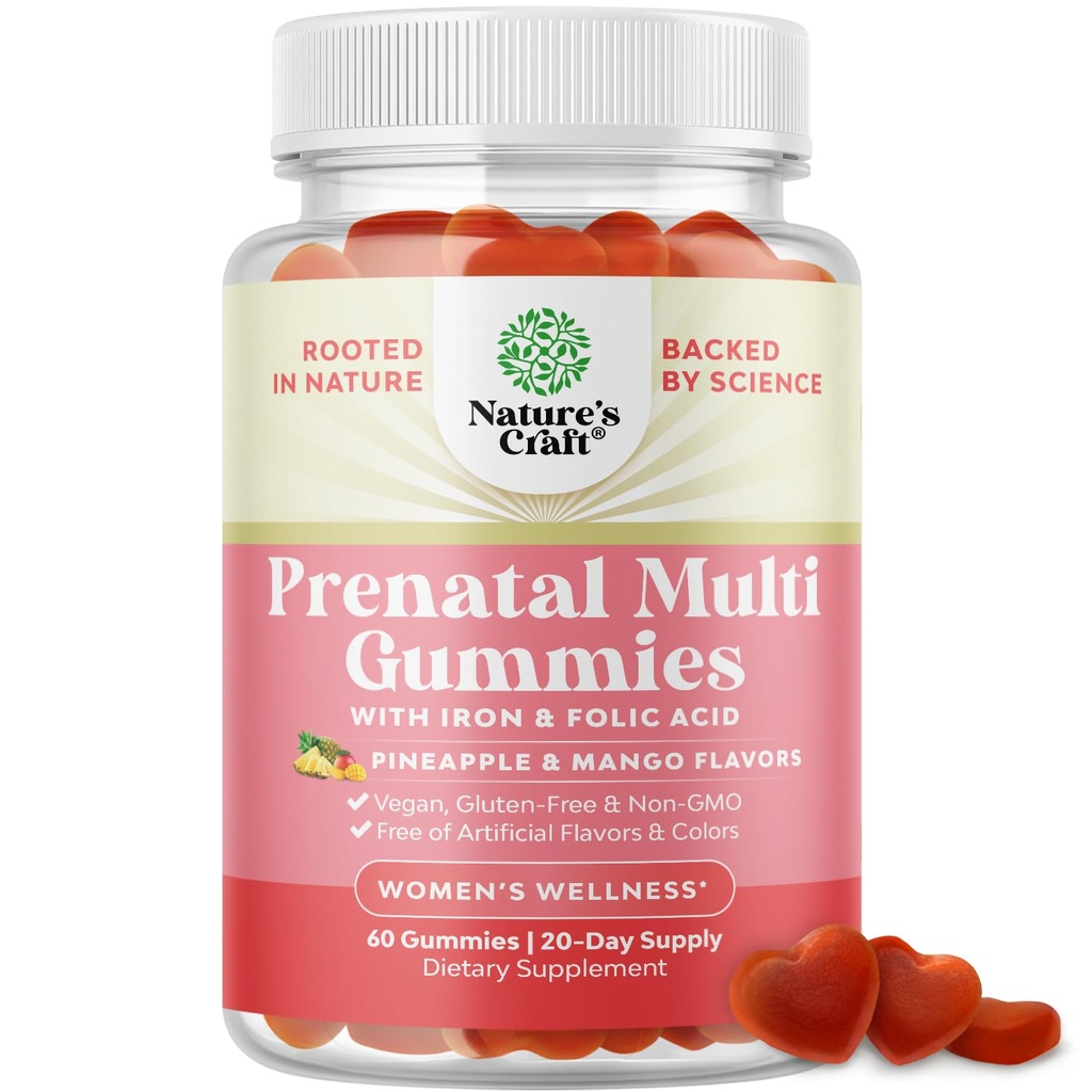 Vegánske prenatálne Gummy pre ženy - Gumové prenatálne vitamíny pre ženy s kyselinou listovou železom a superovocí zmes - Žuvacie vitamíny Gumový vzorec (Pineapple Mango) Veľkosť skúšky