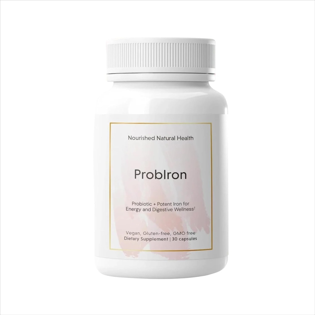 Vyživené prírodné zdravie ProbIron - Ženské probiotikum + železo doplnok Posilnený s vitamínom C a meď - Vegan Vzorec pre energiu a trávenie Wellness - 30 Kapsule