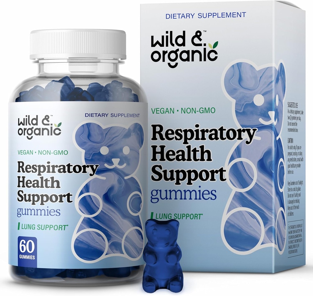 Wild & Organic Lung Detox Gummies - 1000 mg Mullein Gummies for Pľúca Čistenie - Prírodné doplnky s Mullein Leaf Extract a Huba Blend - 60 Vegan, Non-GMO Chews