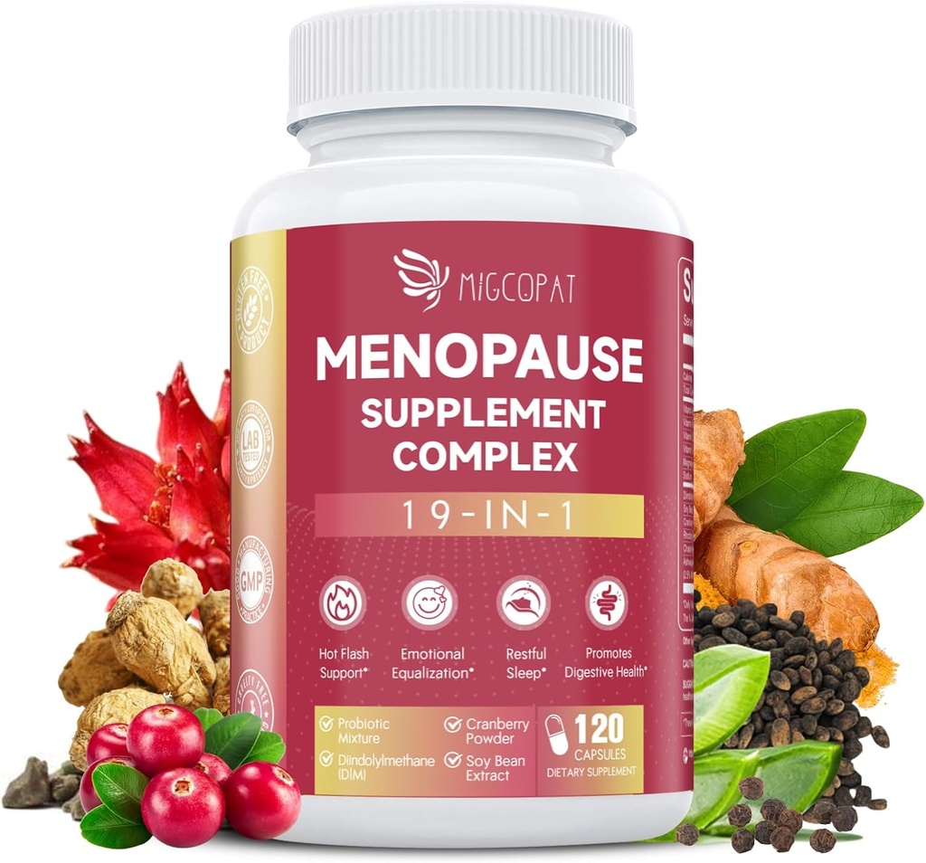 Menopauza Doplnky pre ženy, 10 miliárd CFU Probiotikum, 19-in-1 Multivitamín &Ashwagandha extrakt, DIM, Hormonálna rovnováha, Podpora Horúca riasy, nočné potenie, Mood, spánok