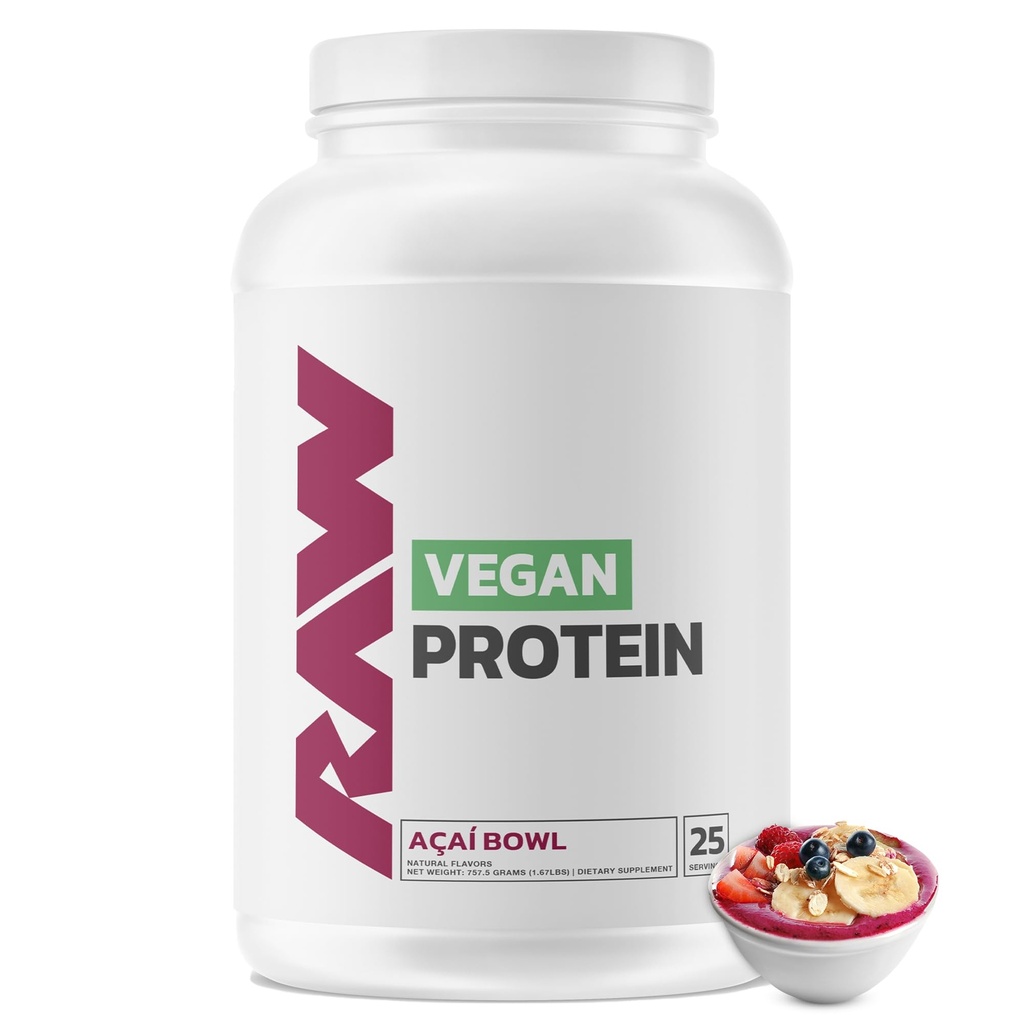 RAW Vegán Protein Powder, Acai Bowl - 20g rastlinného proteínu prášok & obohatený vitamínmi pre rast a zotavenie svalov - nízka hladina tuku, nízka hladina cukru, prirodzene ochutené a sladené - 25 porcií