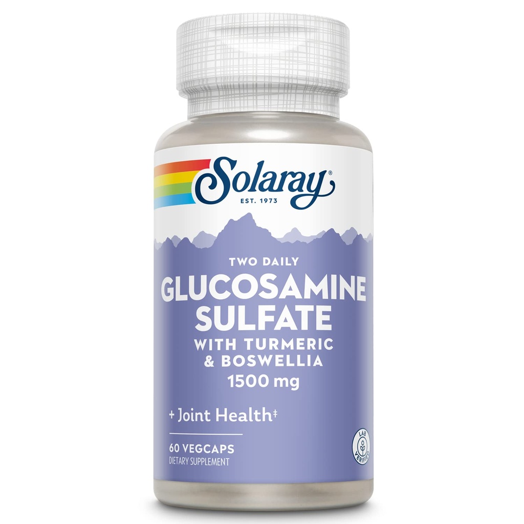 SOLARAY Glukozamín sulfát 1500mg, zdravá spoločná podpora doplnok, Výkonný Connective tkanivo a spoločné zdravie Formula s Turmerica & Boswellia, 60-Deň Záruka vrátenia peňazí, 30 Serv, 60 VegCaps