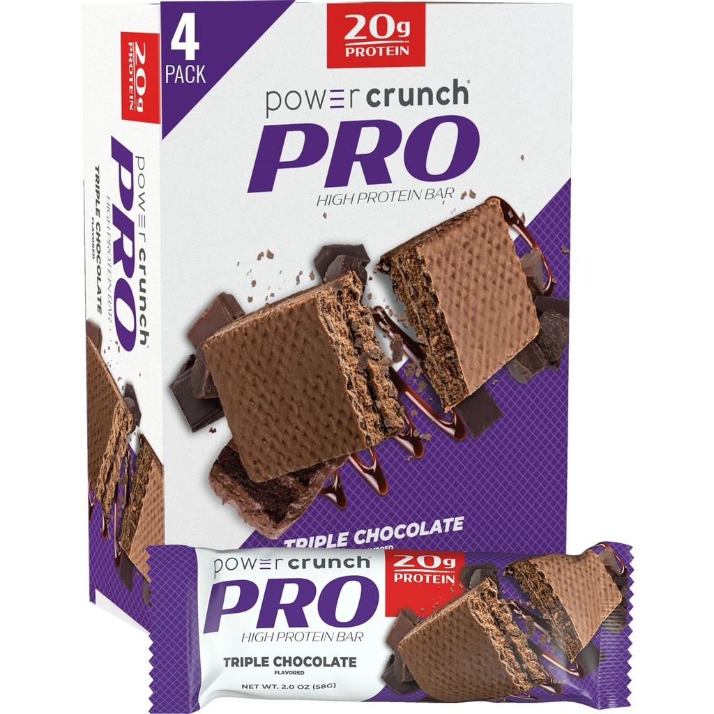 Power Crunch PRO Protein Wafer Bary, High Protein Snacks s lahodnou chuťou, Triple Chocolate, 2.0 Ounce (4 Počet)