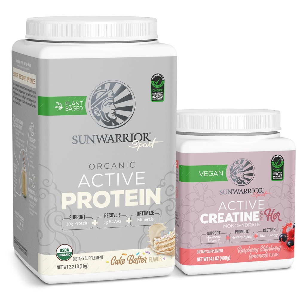 Sunwarrior Vegan Protein Powder USDA Organic 20 Servings, Cake Batter Ochutené a kreatín monohydrát Powder pre Jej 
