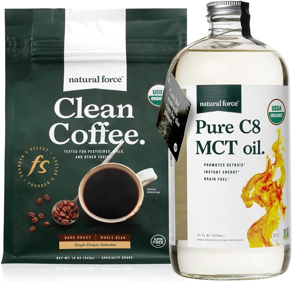 Prirodzená sila Tmavá Roast Čistá káva + Organická čistá C8 MCT Olej Bundle 