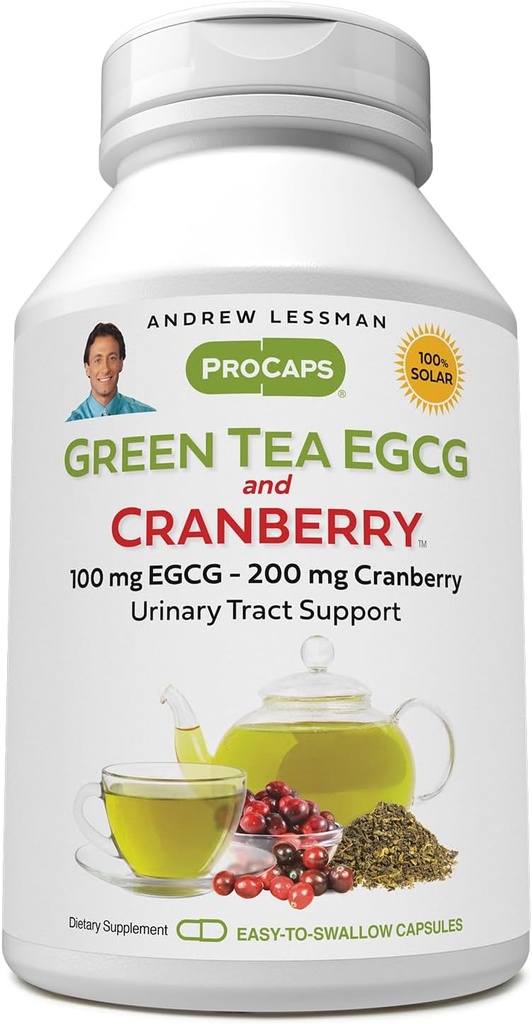 ANDREW LESSMAN Green Tea EGCG & Cranberry 60 Kapsule - Štandardizované od Catechins and Polyphenols. Pomáha chrániť tkanivá, orgány a systémy v celom tele. Výkonná antioxidačná podpora