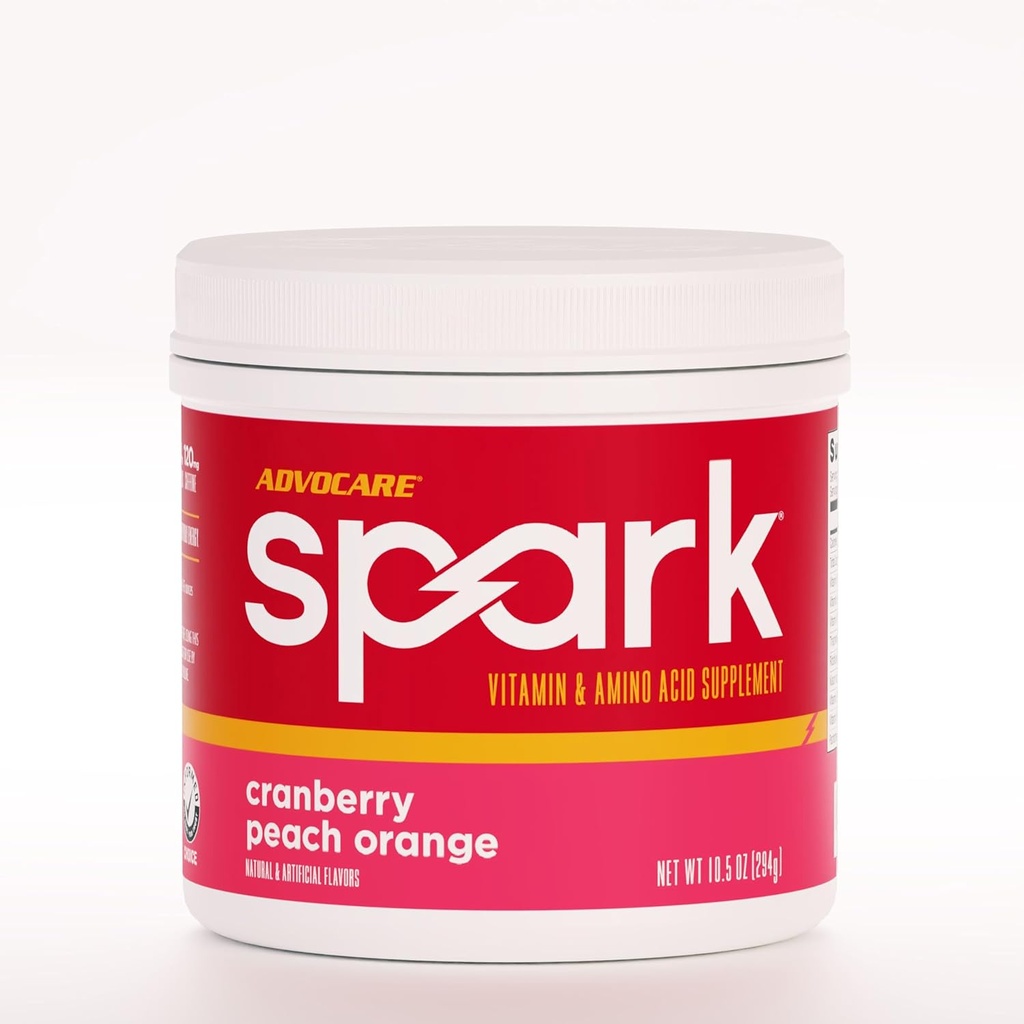 AdvoCare Spark Vitamín a Amino Acid Supplement - Focus & Energy Drink Prášok Mix s vitamínom A, B-6, C & E - Tiež obsahuje L-karnitín a L-tyrozín - Cranberry Peach Orange - 10.5 oz
