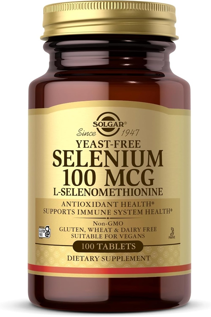 Solgar kvasinka bez selénu 100 μg - 100 tabliet - Podpora Antioxidant & Imunitný systém Zdravie - Non-GMO, Gluten Free, Dairy Free, Kosher - 100 porcií