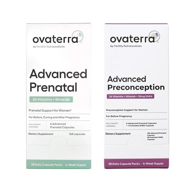 Ovaterra Advanced Prenatal & Preconception Multivitamín Bundle pre ženy s DHEA 25mg, Choline 550 mg, Folát (metylfolát) 1,010 mcg, Omega-3 DHA, EPA, oneskorené železo 364 kapsúl - 28 dní