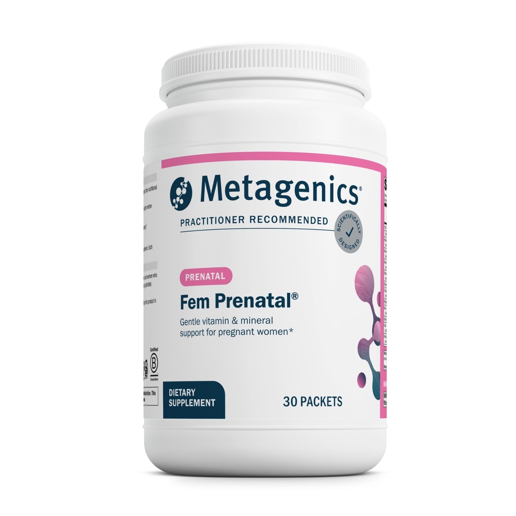 Metagenics Fem Prenatálne - Prenatálne vitamíny a minerály Supplement* - Prenatály pre ženy* - s vitamínom C, jódom a biotínom - Multivitamíny Jemné pre systém - 30 paketov
