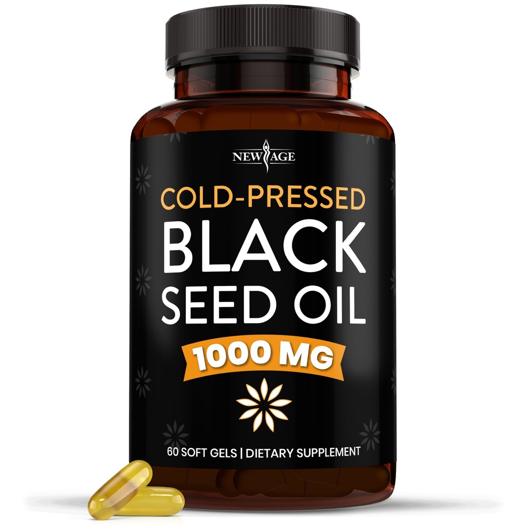 NEW AGE Black Seed Oil Softgel Kapsule - Premium Cold-Pressed Nigella Sativa Producing Pure Black Cumin Seed Oil - Non-GMO & Vegetarian (60 Softgels)
