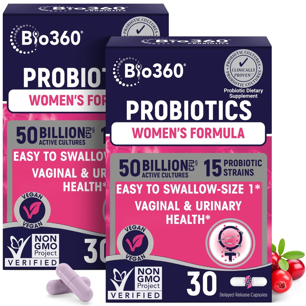 Bio360 Probiotiká pre ženy Zdravie Vaginigal - podporuje rovnováhu pH, vaginálne, močové a tráviace zdravie - 50 miliárd CFU & 15 unikátnych kmeňov pre zdravé vaginálne póry a vaginálne Flora - Stabilné police