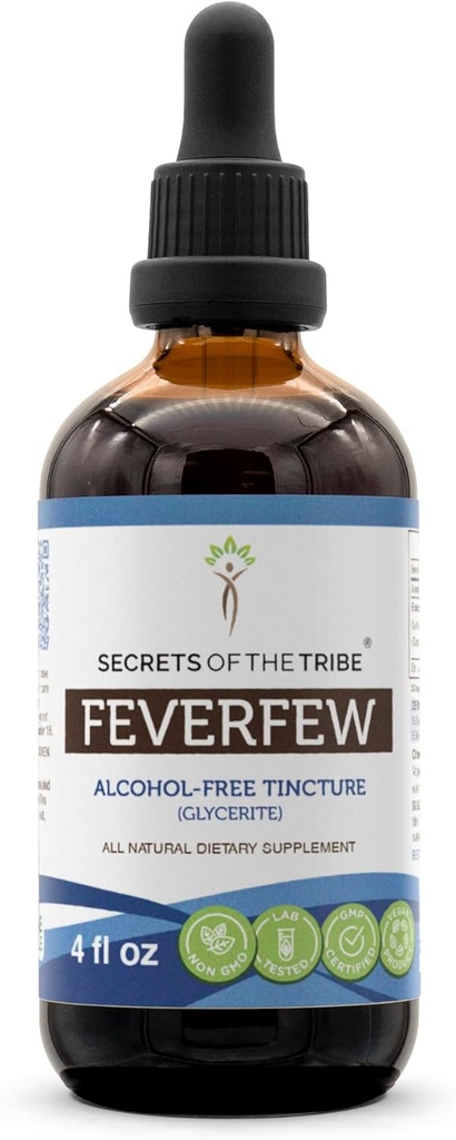Tajomstvo Tinktúry Tinktúry bez alkoholu Tekutý extrakt, Feverfew (Tanacetum parthenium) Sušený Herb (4 FL OZ)