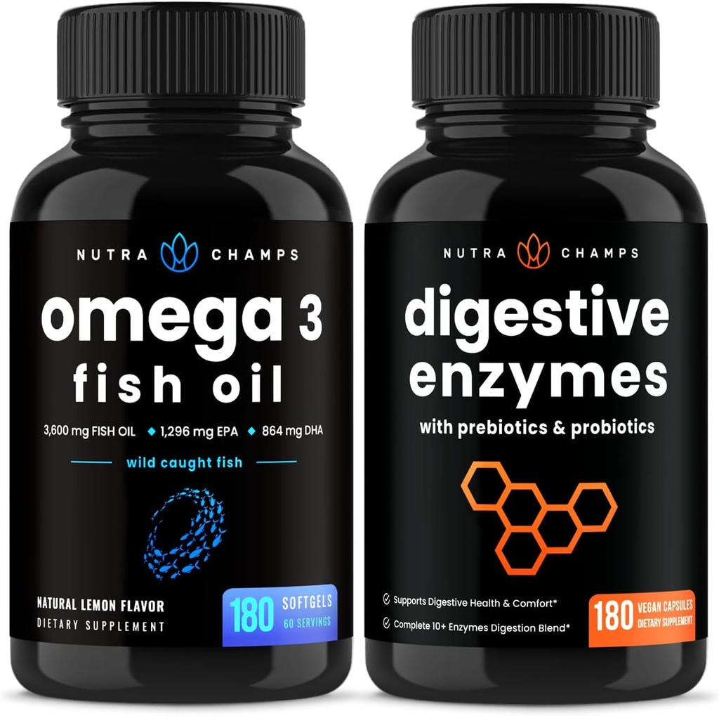 NutraChamps Omega 3 Rybí olej a tráviace enzýmy 2 balenie