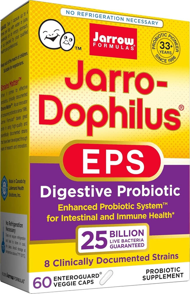 Jarrow Formules Jarro-Dophilus EPS Higher Potency, 25 miliárd buniek na Veggie Kapsule, podporuje Gastointestinálne zdravie, 60 Počet (Cool Ship, Balenie 2)