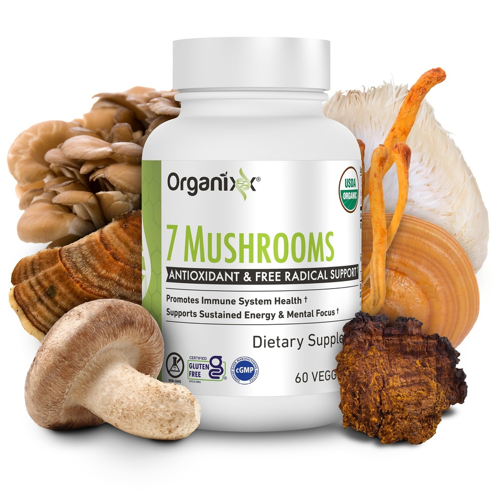 Organixx USDA Organic Mushroom Supplement, 7 Fermented Huby 
