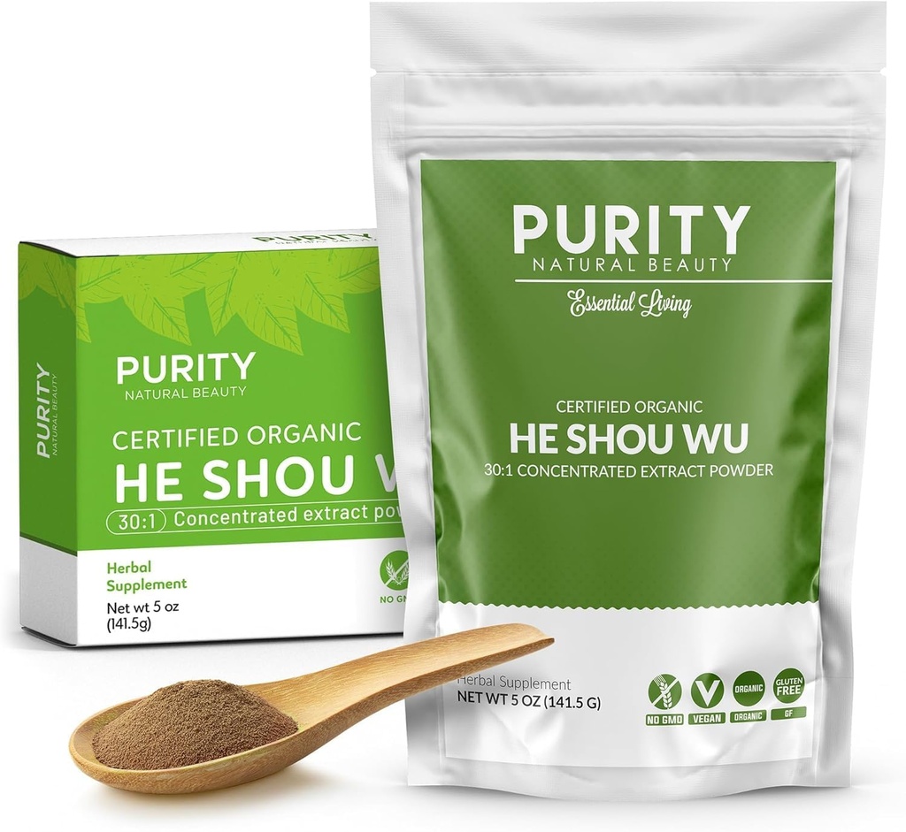 Certified Organic He Shou Wu - Veľký 5oz Bag of 30:1 Concentrated-Fo-ti - Organic Foti Extract- Foti He Shou Wu Organic-Plus Free Bambus Spoon