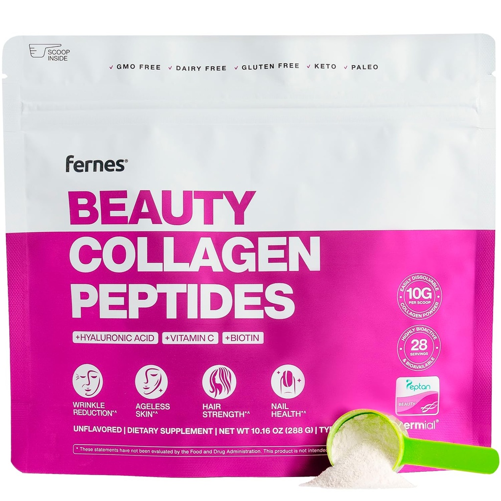 Advanced Collagen Peptidy prášok pre ženy - kyselina hyalurónová, biotín a vitamín C, hydrolyzovaný proteín vlasy, koža, nechty a spoločná podpora - tráva Fed typ I & III Keto, Paleo, Kosher 9.88 oz Unflavoured