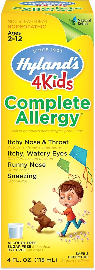 Hyland's Kids Alergy Medicine by 4Dids Non Drowsy Childrens Complete Allergy Relief Sirup bezpečný a prírodný pre vnútorné vonkajšie balenie May Vary, jedna farba, 4 Fl Oz