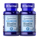 Puritan's Pride Premium Ultra Mega Biotin 10 000mcg, Dietary Supplement for Healthy Hair, Skin, Nails, and Energy Metabolisation Support, 100 Day Supply, 50 Rýchle vydanie Softgels, 2 balenie