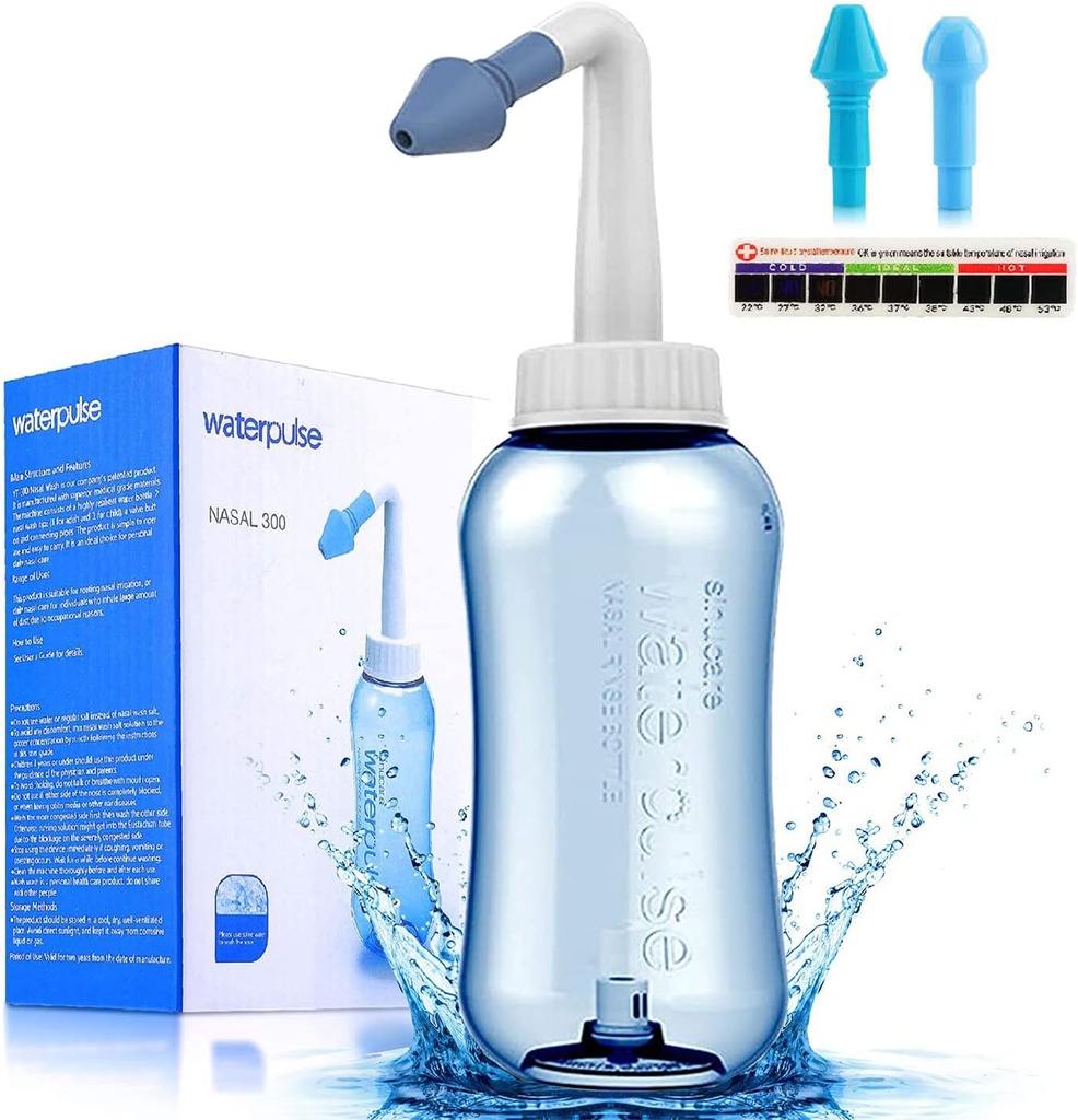 Darate Neti Pot Sinus Rinse Fľaša, Čistič nosa Tlak opláchnutia nosa Zavlažovanie pre dospelých & Kid BPA Bezlepkový termometer (300ml)