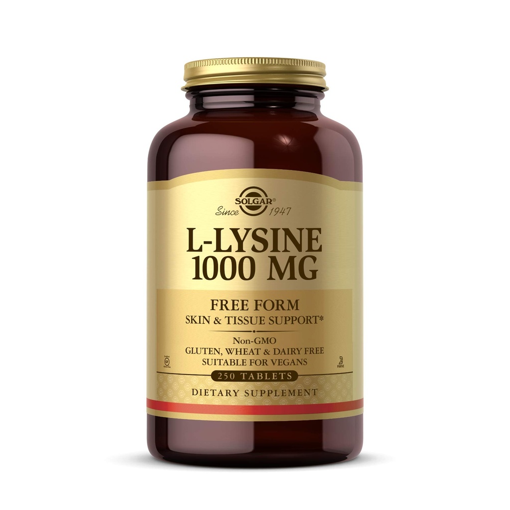 Solgar L-lyzín 1000 mg, 250 tabliet - Zvýšená absorpcia a asimilácia - Podporuje Integrity kože a pier - Collagen Podpora - Aminokyseliny - Non-GMO, Vegan, Gluten Free - 250 Servings