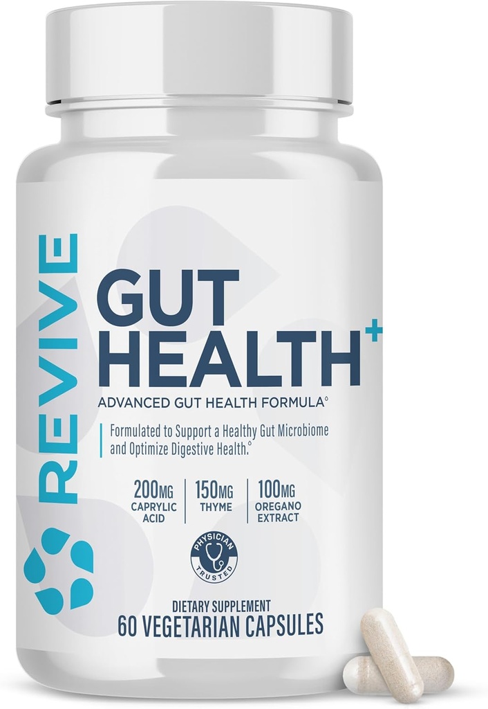 Revive MD Gut Health Supplements for Men & Women - Daily Gut Repair & Digestive Health Support Formula with Thyme, Oregano & Milk Thistle - Vegan-Friendly, Gluten-Free - 60 Vegetarian Capsules