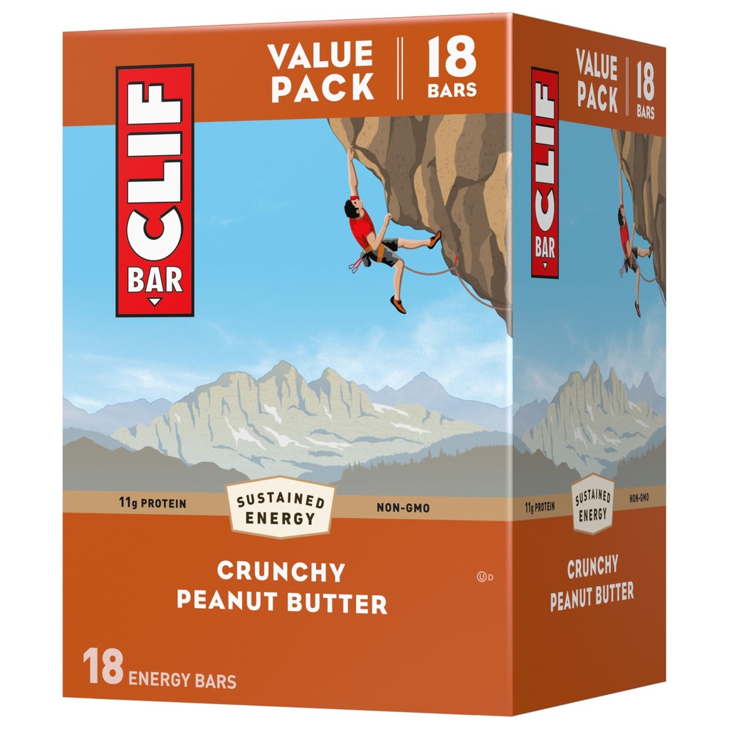 CLIF BAR - Chrumkavé arašidové maslo - vyrobené z organického ovosu - 11g proteínu - non-GMO - rastlinné - energetické tyčinky - 2,4 oz. (18 balení)