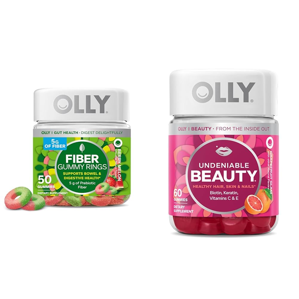 OLLY Fiber Gummy Rings, 5g Prebiotické Fiber, FOS (Fructo-oligosacharidy), Tráviaca podpora a nepopierateľné Beauty Gummy, pre vlasy, koža, nechty, biotín, vitamín C, keratín, žuvacie doplnok