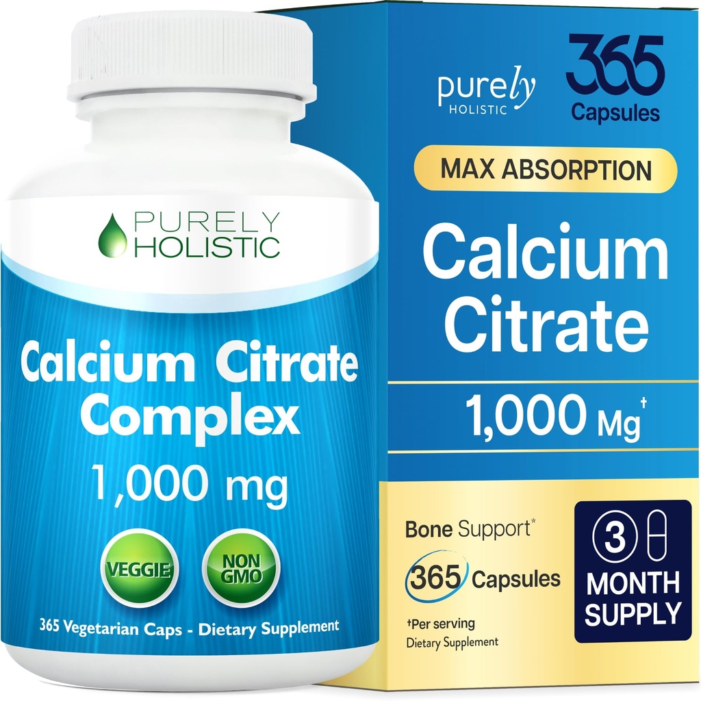 Citrát vápenatý 1000 mg - 365 Vegan Kapsule nie sú tablety s pridaným petržlenom, púpavkou a žeruchou - bez vitamínu D - vyrobené v USA čisto celostným
